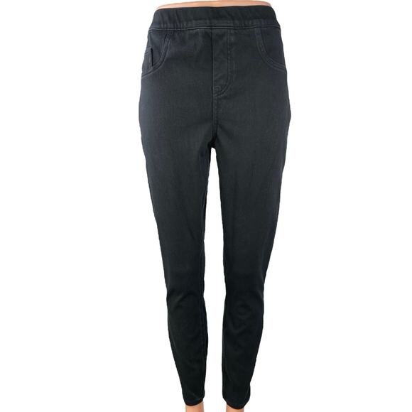 Spanx Black High Waist Tapered Pull On Stretch Ankle Jegging Denim Jeans Size L - Picture 1 of 4